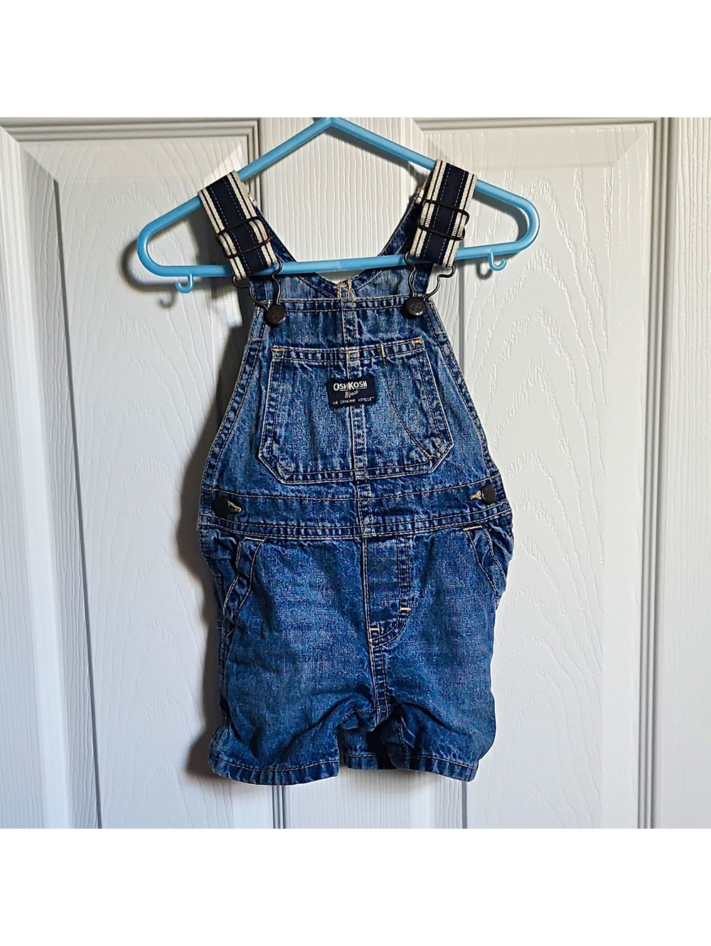 OshKosh B'gosh Baby Blue Denim Overall Shortalls 100% Cotton Pockets 9-12M